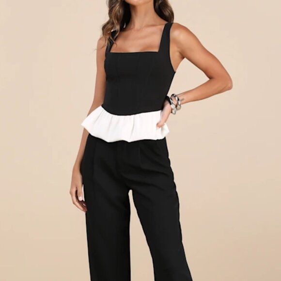 Lulus Zoja Black and White Peplum Top - Picture 4 of 4